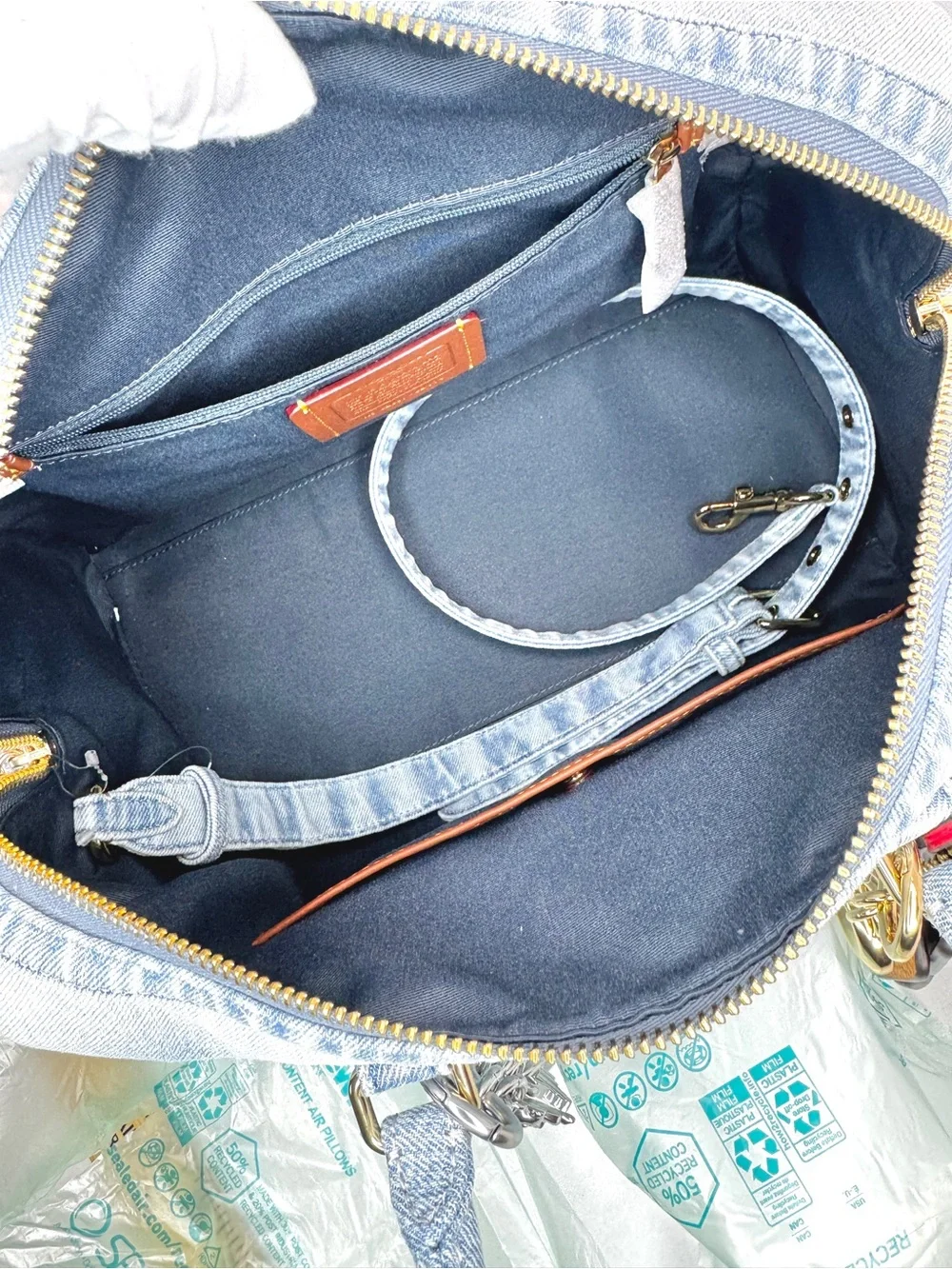 NWT Coach Rowan Large Satchel Bag in Loved Denim with Charms CDY75 Light Indigo